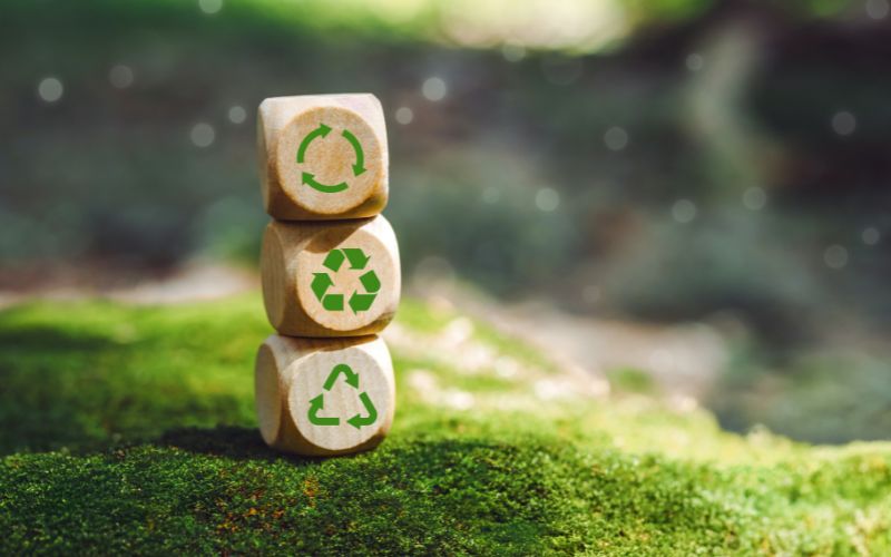 erba con tre dadi con simboli del riciclo