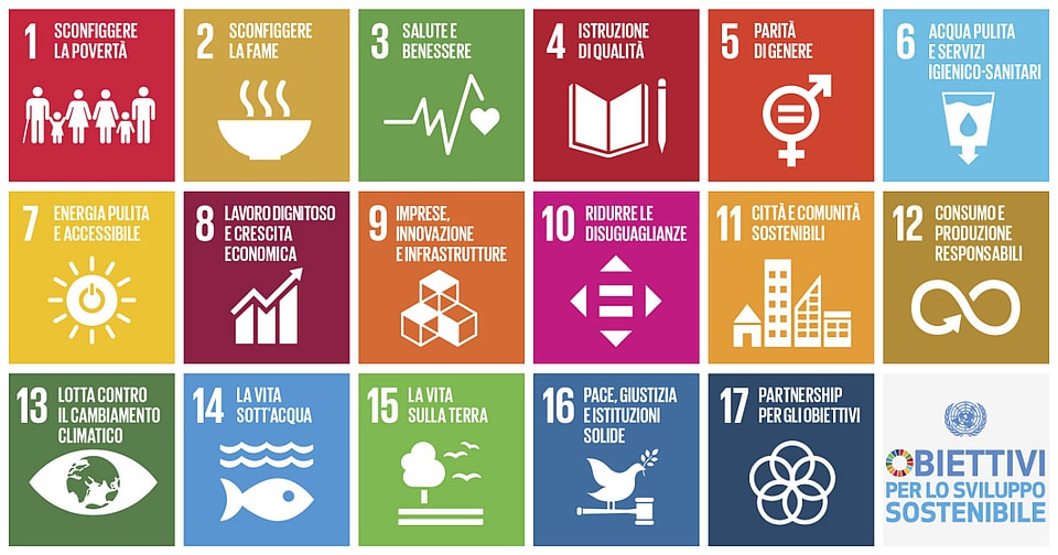grafica con i 17 obiettivi dell'agenda 2030